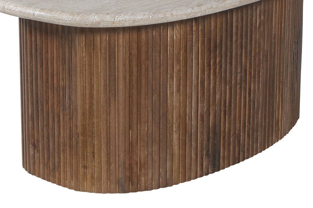 Salontafel Louis 90 cm Mango hout met Travertin Beige (2c)