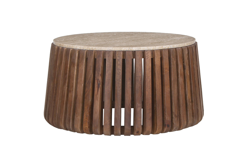 Salontafel Luuk 70 cm Rond Mango hout met Travertin Beige