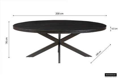 Eettafel Alexa 200 cm Ovaal Mangolia zwart
